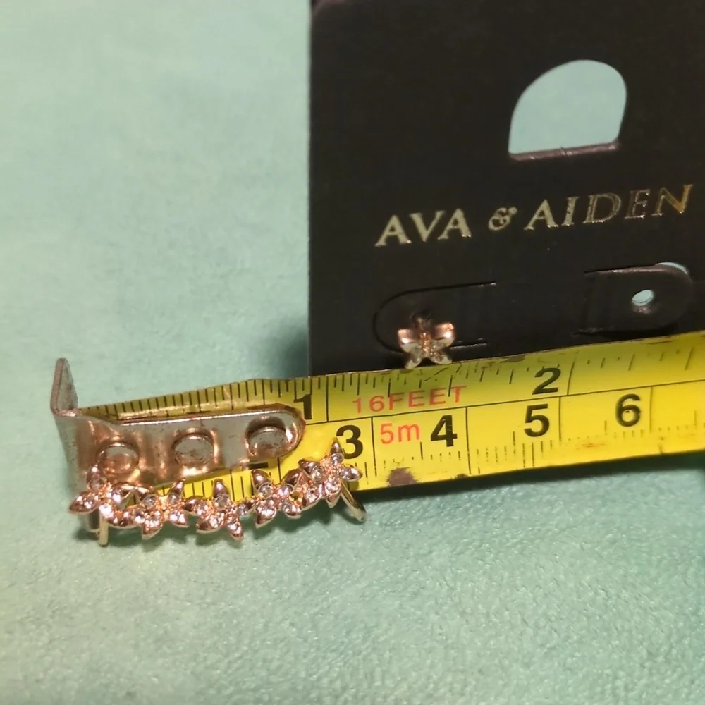 Ava & Aiden Gold Tone Flower Stud Earrings & Matching 1" Ear Cuff | Dainty & Mod - Picture 4 of 5